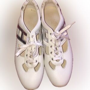 Hogan Cut Out Leather Shoes White and Silver